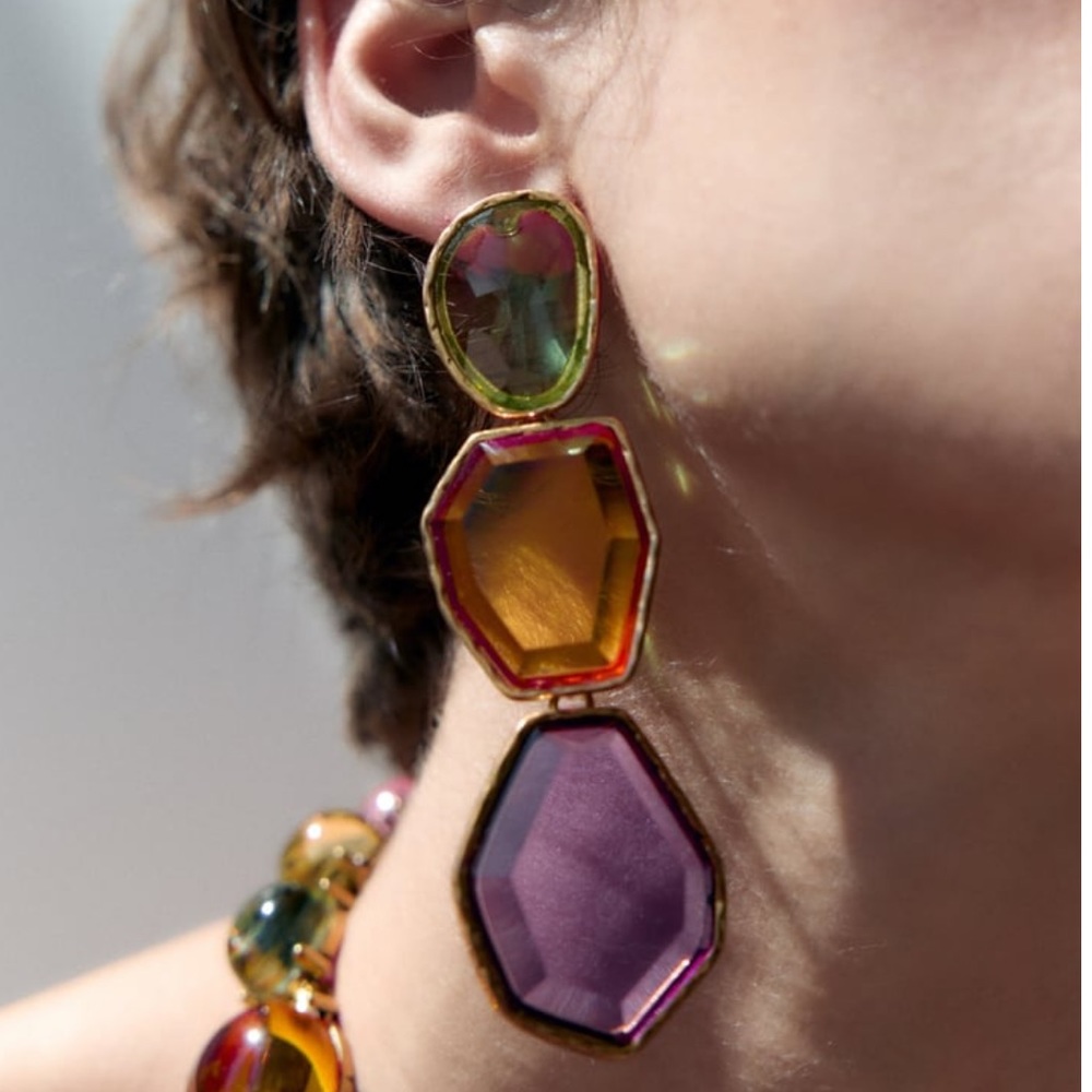 NWOT Zara Resin Geometric Drop Dangle Earrings - Picture 8 of 12